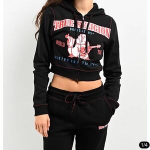 True Religion Black and Red Graphic Hoodie and Joggers